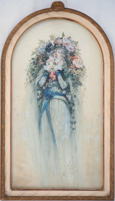 Georges CLAIRIN - Sarah Bernhardt dans la dame aux Camélias, 1903 - Aquarelle originale, Signée 2