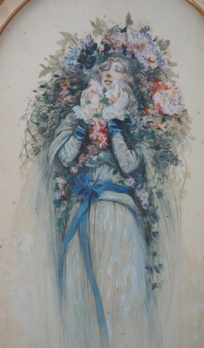 Georges CLAIRIN - Sarah Bernhardt dans la dame aux Camélias, 1903 - Aquarelle originale, Signée 2