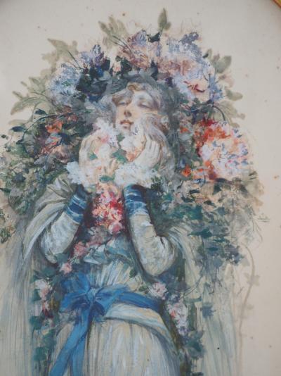 Georges CLAIRIN - Sarah Bernhardt dans la dame aux Camélias, 1903 - Aquarelle originale, Signée 2