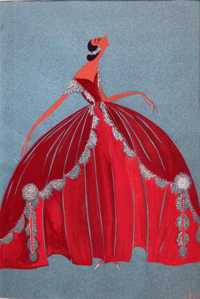 Maison Jeanne LANVIN - Robe rouge, 1927 - Dessin gouaché 2