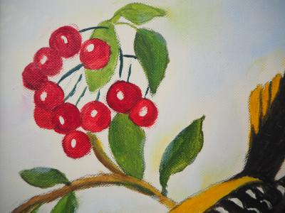 Camille PISSARRO-BERNARD - Moineau et cerises - Huile sur toile signée 2