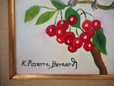 Camille PISSARRO-BERNARD - Moineau et cerises - Huile sur toile signée 2