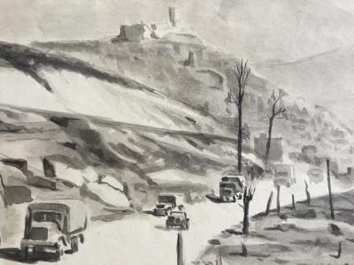 Camille LEROY - Guerre d’Algérie,Route n° 6,pillbox - Lavis d’encre signé 2