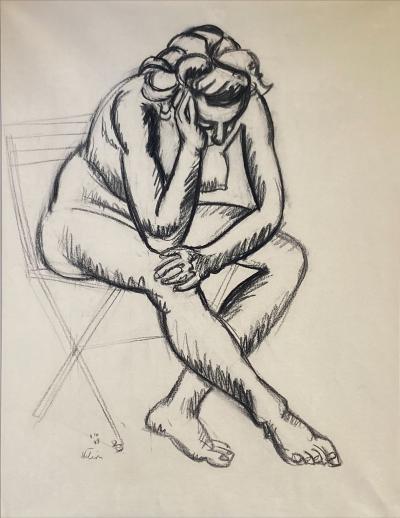 Jean HÉLION - Nu assis - Dessin au fusain - 1948 2