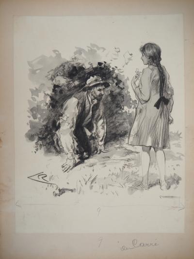 Alméry LOBEL-RICHE : La demande en mariage - Dessin original, Signé 2