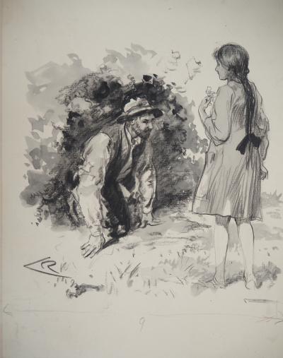 Alméry LOBEL-RICHE : La demande en mariage - Dessin original, Signé 2