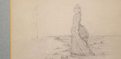 Eugène BOUDIN - Femme en crinoline sur une plage - Dessin 2