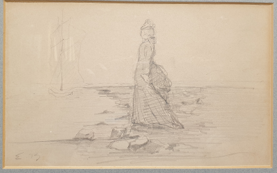 Eugène BOUDIN - Femme en crinoline sur une plage - Dessin 2