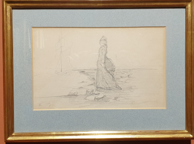 Eugène BOUDIN - Femme en crinoline sur une plage - Dessin 2