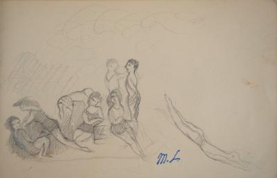 Marie LAURENCIN : A la plage, Baigneurs, Dessin original signé 2