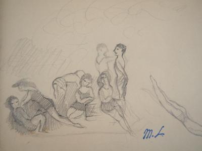 Marie LAURENCIN : A la plage, Baigneurs, Dessin original signé 2