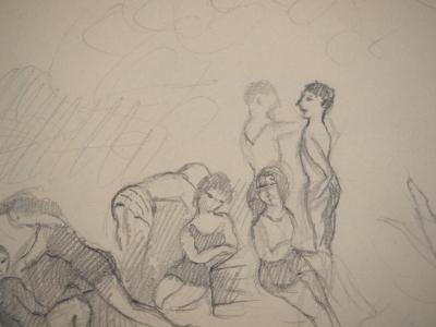 Marie LAURENCIN : A la plage, Baigneurs, Dessin original signé 2