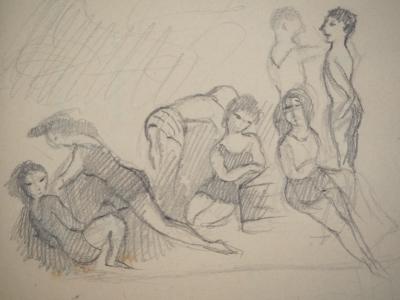 Marie LAURENCIN : A la plage, Baigneurs, Dessin original signé 2
