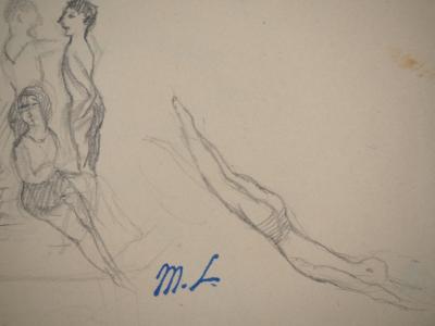 Marie LAURENCIN : A la plage, Baigneurs, Dessin original signé 2