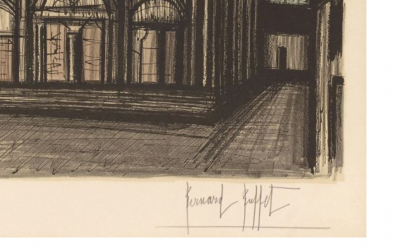 Bernard  BUFFET  - Basilique de Vezelay, 1968  - Lithographie signée et numérotée au crayon 2
