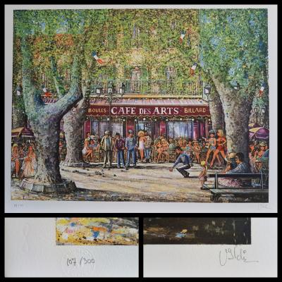 Antoine VALDI - Café des arts à Saint Tropez- le Quai Suffren à Saint-Tropez - Deux lithographies originales signées au crayon 2