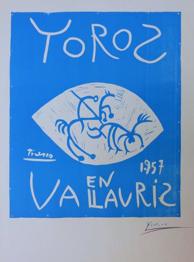 Pablo PICASSO : Toros en Vallauris, 1957 - Linogravure originale signée 2