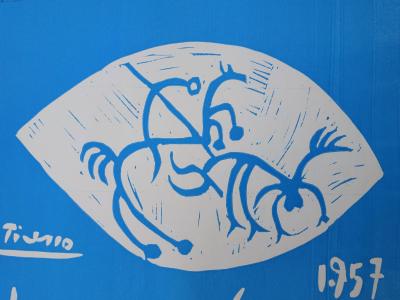 Pablo PICASSO : Toros en Vallauris, 1957 - Linogravure originale signée 2