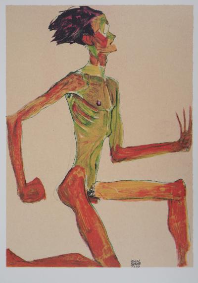 Egon SCHIELE (after) - The run, signed lithograph 2