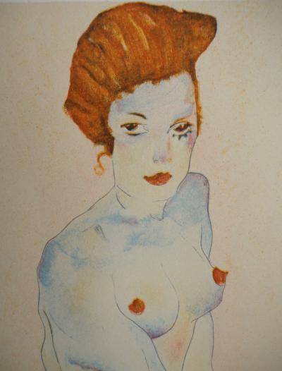 Egon SCHIELE (d’après) : Nu à la jupe bleue - Lithographie Signée 2