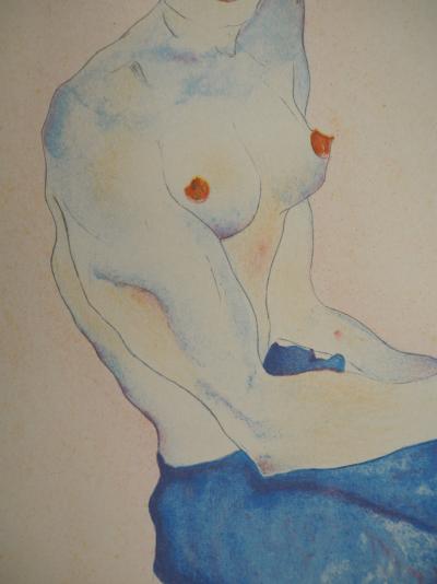Egon SCHIELE (d’après) : Nu à la jupe bleue - Lithographie Signée 2