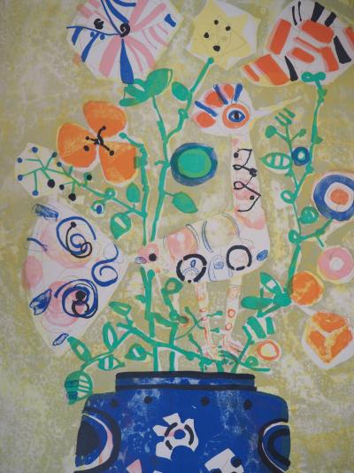 Paul AIZPIRI - Oiseau et bouquet - Lithographie originale signée 2