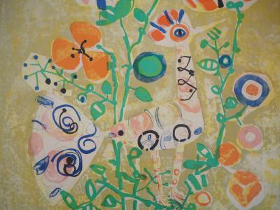 Paul AIZPIRI - Oiseau et bouquet - Lithographie originale signée 2