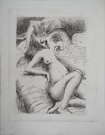 Paul Delvaux - Léda et le Cygne, 1970 - Gravure 2