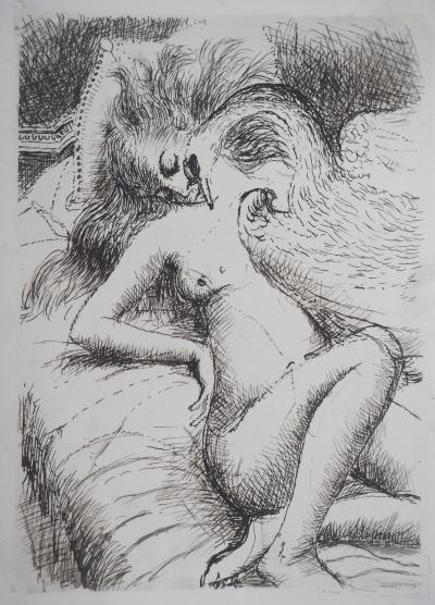 Paul Delvaux - Léda et le Cygne, 1970 - Gravure 2