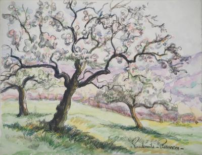 Paul Emile PISSARRO - Cerisiers en fleur - Aquarelle originale signée 2