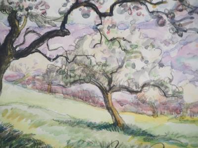 Paul Emile PISSARRO - Cerisiers en fleur - Aquarelle originale signée 2