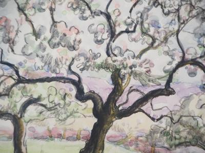 Paul Emile PISSARRO - Cerisiers en fleur - Aquarelle originale signée 2