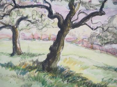 Paul Emile PISSARRO - Cerisiers en fleur - Aquarelle originale signée 2