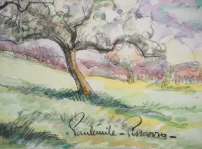 Paul Emile PISSARRO - Cerisiers en fleur - Aquarelle originale signée 2