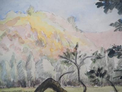Paul Emile PISSARRO - Le bord du lac - Aquarelle originale signée 2