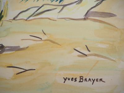 Yves BRAYER : Cavaliers et chevaux en Camargue - Aquarelle originale signée 2