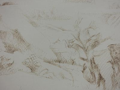 André LHOTE : Provence : Paysage près de Mirmande - Dessin original à l’encre, Signé 2