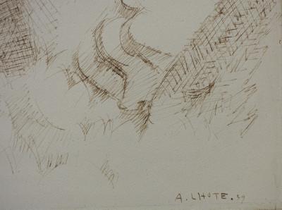 André LHOTE : Provence : Paysage près de Mirmande - Dessin original à l’encre, Signé 2