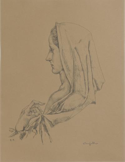 Léonard Tsuguharu FOUJITA : Profil de femme, 1957 - Lithographie originale Signée 2
