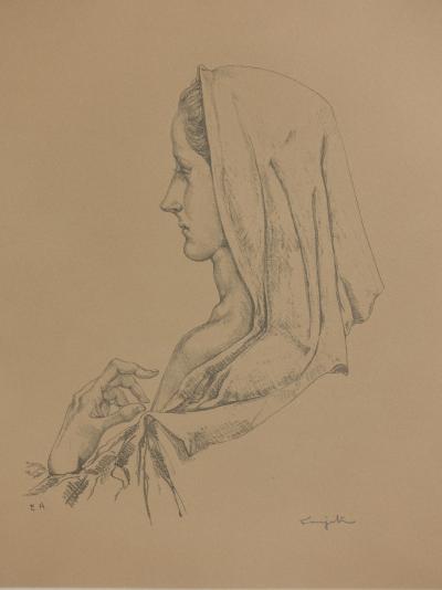 Léonard Tsuguharu FOUJITA : Profil de femme, 1957 - Lithographie originale Signée 2
