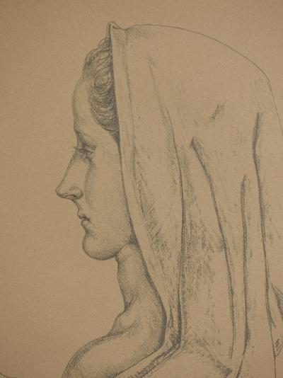 Léonard Tsuguharu FOUJITA : Profil de femme, 1957 - Lithographie originale Signée 2