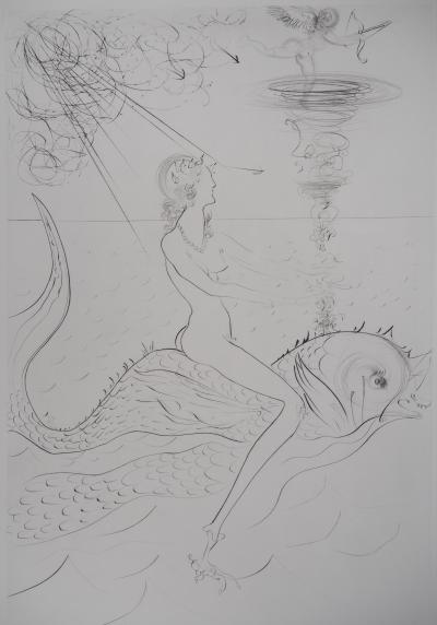 Salvador DALI - Neue Mythologie, Venus mit dem Delphin - Signierte Originalradierung 2