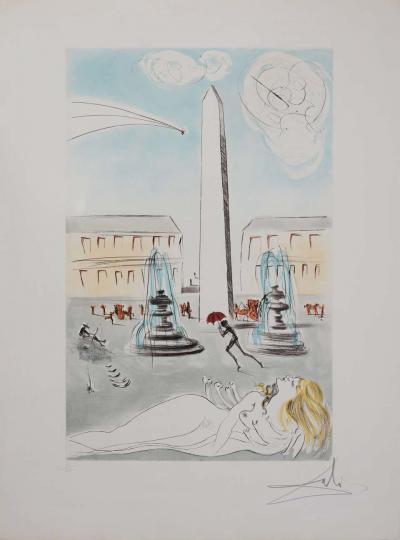 Salvador DALI : Gala et l’obélisque de la Concorde - Gravure originale, signée 2
