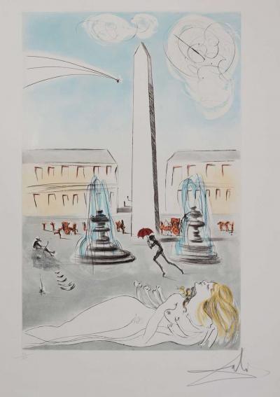 Salvador DALI : Gala et l’obélisque de la Concorde - Gravure originale, signée 2