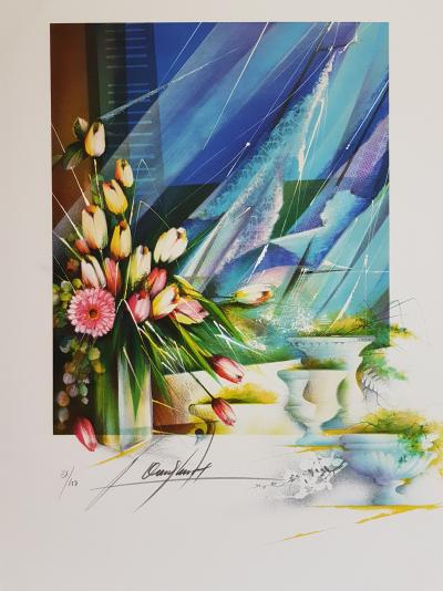 Raymond POULET-  Vase de tulipes - Lithographie originale signée 2