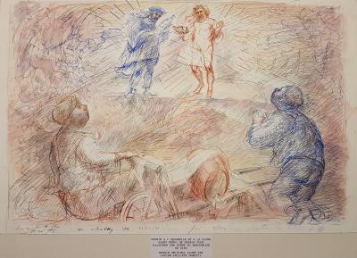 LucienPhilippe MORETTI - Le Braconnier de Dieu - Portfolio avec un dessin et une lithographie signée au crayon 2