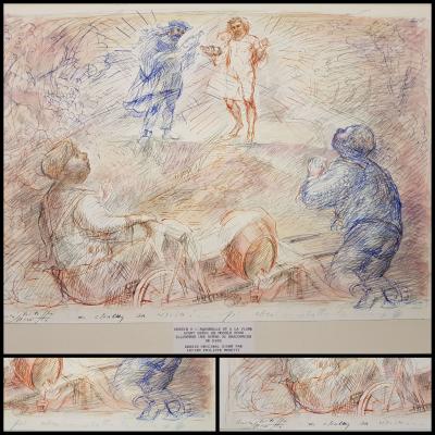 LucienPhilippe MORETTI - Le Braconnier de Dieu - Portfolio avec un dessin et une lithographie signée au crayon 2