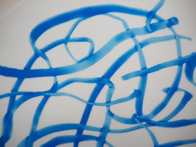 ZAO Wou-Ki - Blue lines - Silkscreen on Porcelain, signed 2
