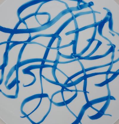ZAO Wou-Ki - Blue lines - Silkscreen on Porcelain, signed 2