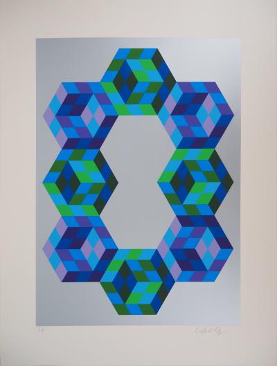Victor VASARELY : Cubes en creux - Sérigraphie originale signée au crayon 2